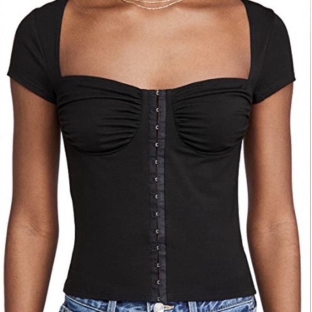 Black Short Sleeve Button-Up Top